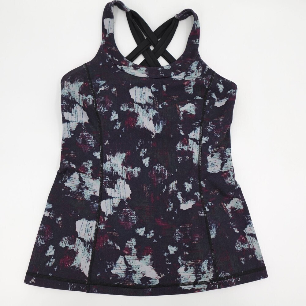 Lululemon Tank Top Womens 8 Black Graphic Sleeveless Built-In Bra Yoga Workout